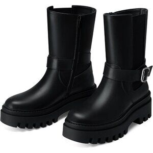 Women's Black Chelsea Platform Boots Comfort Width Fall Winter Ankle Booties